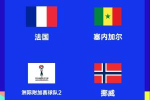 世界杯I组赛程：挪威vs法国末轮交手，比赛时间6月27日3点