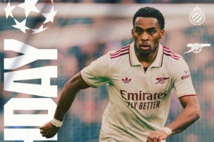 5战全胜领跑！阿森纳发布欧冠客战布鲁日海报，廷伯单人出镜