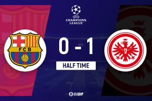 半场-巴萨0-1法兰克福 克瑙夫单刀建功莱万破门无效马丁抽射造险