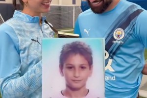 格瓦迪奥尔根据童年照猜曼城队友！瓜迪奥拉照片有点成熟啊~